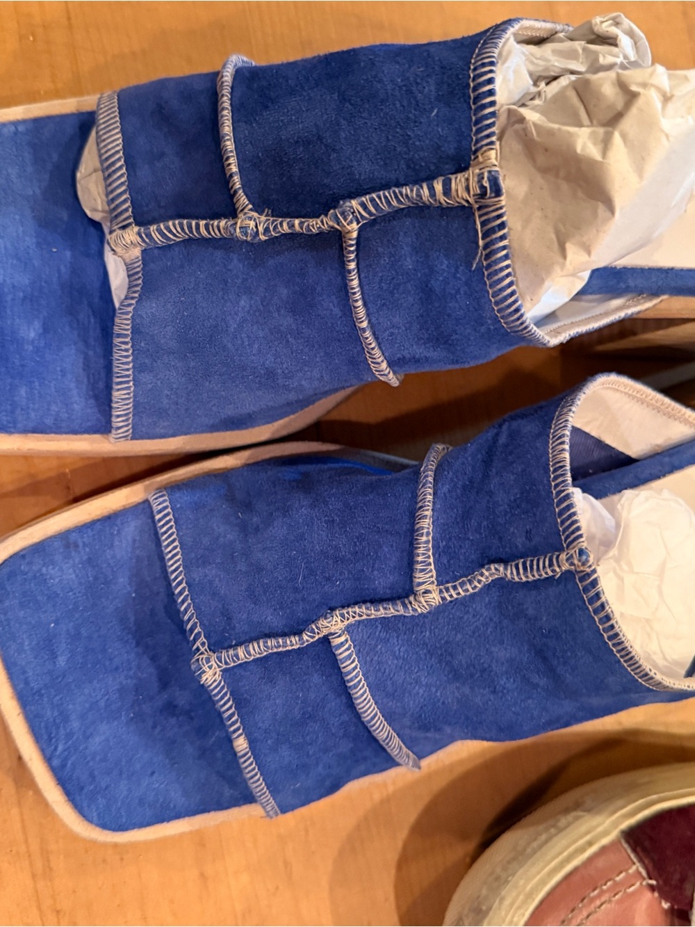 Miista Blue Suede Patchwork Slip-On Shoes